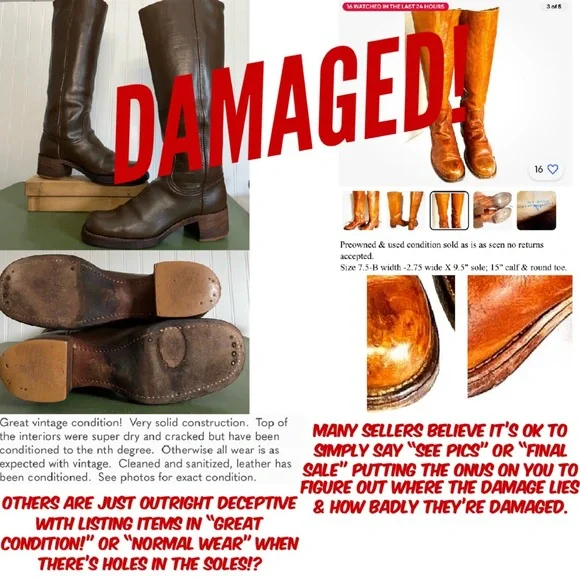 🛑 Buying Frye Vintage Boots? Read this! Cowboy Cowgirl Western Biker Moto Boots - Picture 3 of 16